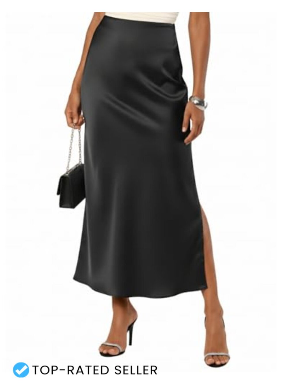 Satin Maxi Skirt High Waisted Side Slit A-Line Long Silk Skirt Cocktail